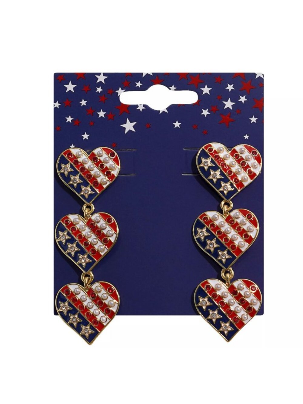 Gold Tone Flag Heart Drop Earrings